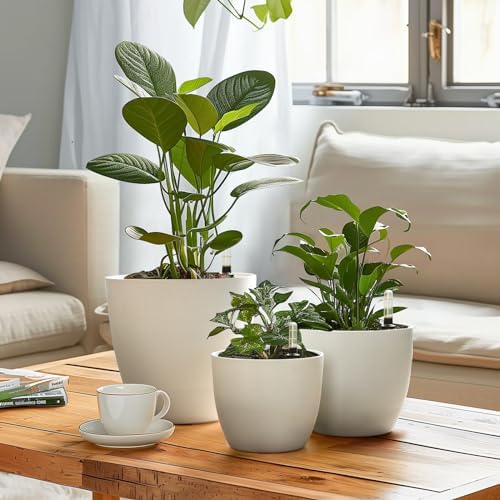T4U 4 Pcs Pot à Réserve d'eau Rond en Plastique Blanc 18 cm, Pot de Fleurs d’Extérieur et d'Intérieur avec Indicateur de Niveau d'eau Convient aux Jardins de Balcon - Image 7