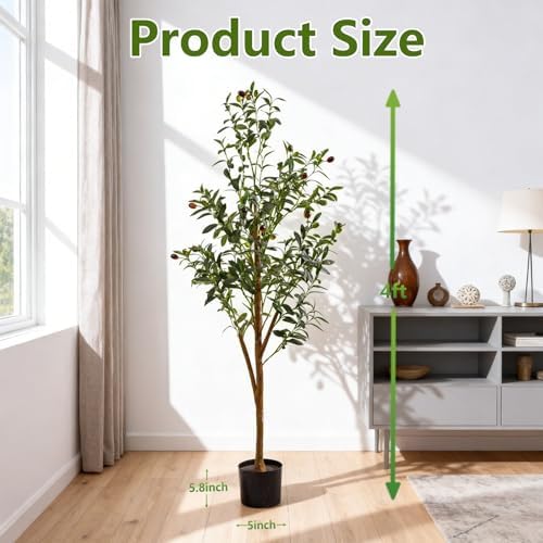 4Ft Artificial Olive Tree with Moss & Basket - Indoor Tall Faux Olive Tree in Planter, Large Fake Olive Silk Tree with Realistic Branches and Fruits for Home Decor, Office, Living Room - Image 4