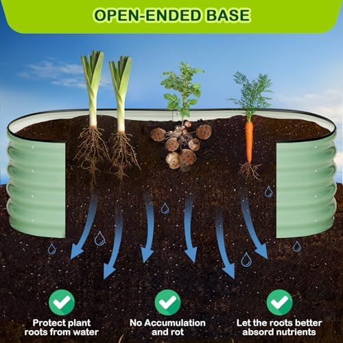 GarveeLife 2 Pcs 4.5x2x1.5ft Oval Raised Garden Bed,Galvanized Raised Beds,Open-Ended Base Metal Raised Planter Beds,Garden Bed Outdoor,Planter Raised Boxes for Vegetables,Flowers,Tool-Free Asse,Green - Image 3