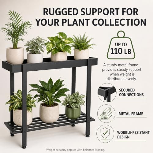 Honla 2 Tier Metal Plant Stand,Indoor Outdoor Plant Table for Window,Black - Image 2
