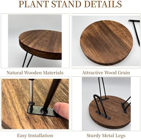 Wood Plant Stand Indoor Outdoor, 12'' Wooden Planter Stands Fit 5-15 in Pot - Image 4