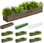 Dandat 6 Set Wood Boxes for Centerpieces 28x5 Inch Rectangle Wooden Planter Box Rustic Wooden Planters with Removable Plastic Liner Floral Foam Blocks for Christmas Wedding Home Garden Decor(Brown) by Dandat