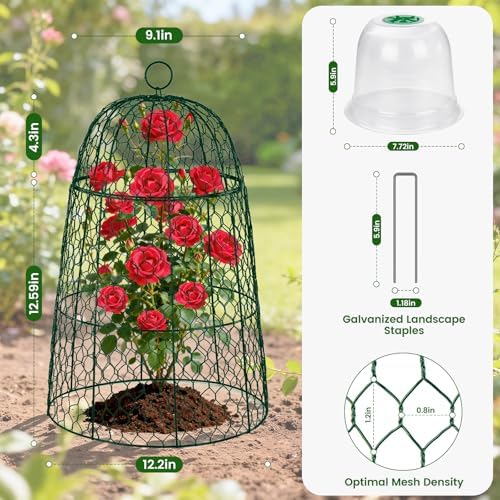 12 Pack XL Metal Garden Cloches for Plants, 17" Tall Chicken Wire Cloches - Image 2