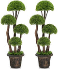 DREAMADE 3ft. Artificial Cypress Topiary Tree, Ball Shaped Faux Cedar Trees w/Retro Cement Pot, 4 Boxwood Topiary Balls, Outdoor Plants Artificial for Porch, Foyer, Garden, Front Door, Set of 2 by DREAMADE