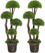 DREAMADE 3ft. Artificial Cypress Topiary Tree, Ball Shaped Faux Cedar Trees w/Retro Cement Pot, 4 Boxwood Topiary Balls, Outdoor Plants Artificial for Porch, Foyer, Garden, Front Door, Set of 2 by DREAMADE
