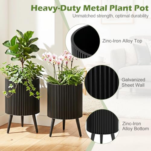 GIANTEX Plant Pot with Stand Set of 2, 16.5" & 14.5" Metal Plant Stand - Image 5