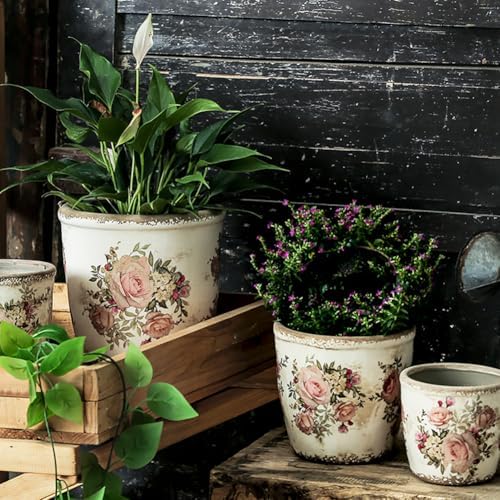 Reto Rustic Ceramic Flower Pots for Garden Plants and Succulents,Distressed Cracked Glazed Planters with Drainage Holes Tuscan Flower Pots for Outdoor,Browns,with Hole - Image 3