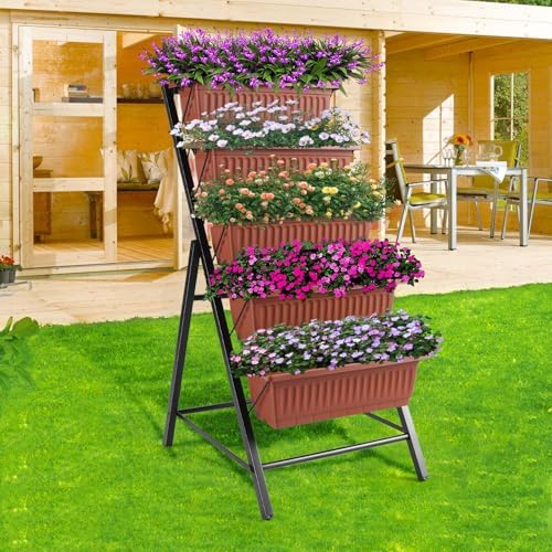 TEANDE Vertical Raised Garden Bed, 5-Tier Elevated Planter Box w/Drainage System & 4 Hooks for Herbs Vegetables Flowers, Vertical Garden Planter for Patio Yard Indoor Outdoor - Image 6