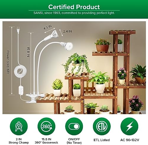 SANSI Grow Lights for Indoor Plants, 20W Clip-On Gooseneck LED Plant Lights - Image 4