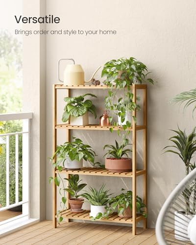 SONGMICS 4-Tier Bamboo Shelf, Freestanding Bathroom Storage Rack - Image 4