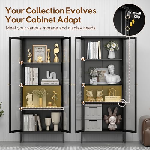 UNICOLY Glass Display Cabinet 4-Tier, Display Cabinet with Glass Doors - Image 6