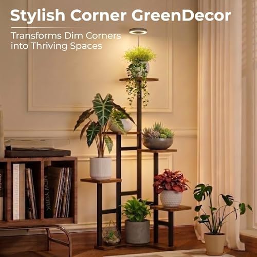Plant Stand Indoor with Grow Lights, 6 Tiered Corner Plant Stands for Indoor Plants, Max Height: 43" Corner Shelf & Plant Shelf, Flower Display Holder, Corner Shelves for Living Room Gardening Warm Light Auto Timer 3H/9H/12H - Image 3