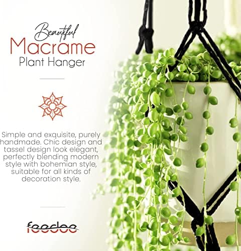 Feedee Macrame Plant Hangers - 6 Pack, Black, Indoor/Outdoor, Cotton - Image 6