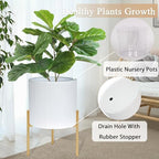 ARNIS Modern Plant Pots, Set of 2 Round Large Planters with Stand, Large Size Metal Pots with Drainage Holes for Living Room, Office, Garden or Balcony, 10.5 &12.25 Inch, White & Gold - Image 4