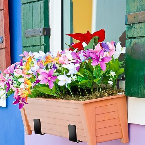 Leinuosen 12 Pcs Adjustable Window Boxes Brackets Planter Box Bracket Heavy Duty Deck Railing Hanging Flower Stand for Windowsill Garden Fence Balcony (Black) - Image 5