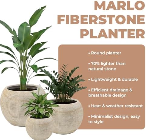 Marlo Fiberstone Round Planter (M, Ribbed Travertine Beige) - Image 4