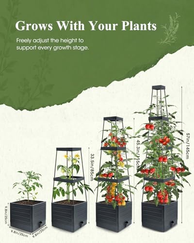 4 Pack Raised Garden Bed Planter Box with Trellis, 57" Self-Watering Tomato Cage Planters for Climbing Plants Vegetable Vine Flowers Outdoor & Indoor (57x9.8x9.8IN) - Image 2