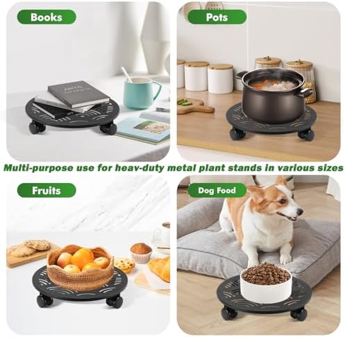 3 Packs 12" Large Metal Plant Caddy with Wheels Heavy-duty Plant Dolly Pot Mover Rollers Rolling Plant Stands Indoor Outdoor Wheeled Plant Holder Coaster Trolley, Black - Image 7