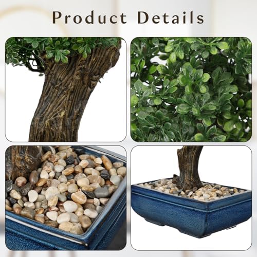 Artificial Bonsai Tree Juniper Faux Plants Indoor Fake Plants Decor with Blue Square Ceramic Pots for Home Table Office Desk Bathroom Shelf Bedroom Living Room Farmhouse Decorations - Image 4
