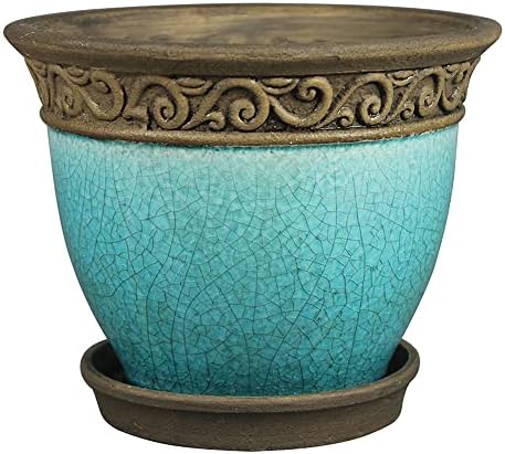 Southern Patio Cadiz Round Crackled Ceramic Indoor Outdoor Pot, Teal, 8 in by SouthernPatio