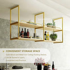 Ceiling Mounted Wine Rack，Industrial Wine Glass Shelf for Wall Storage Shelving，2-Layer Hanging Plant Flower Pot Stand Floating Decorations Shelves，Gold(100x30x80cm) - Image 5
