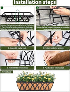 LCHUANG Deck Railing Planter Window Box - 2 Pack 24 Inch Deck Balcony Rail Planter with Coconut Coir Liner, Fence Metal Hanging Flower Planter Basket Deck Railing Planter Boxes for Outdoor Lawn - Image 6