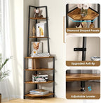 VECELO 6 Tier Corner Shelf 69 Inch Industrial Bookshelf with Metal Frame, Multipurpose Tall Plant Stand with Opening Display Shelves for Living Room, Bedroom, Home Office, Small Space, Brown - Image 6