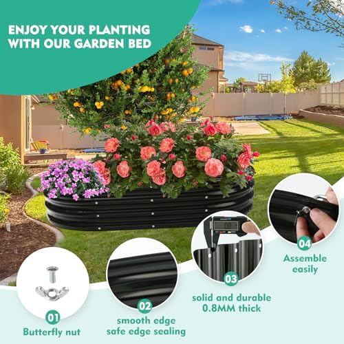 YSEJOMP 12" Tall Oval-Shaped/Elliptic Metal Raised Garden Bed Outdoor Black - Image 4