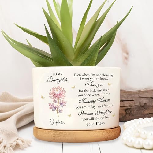 to My Daughter Flower Personalized Ceramic Plant Pot, Gift for Daughter Even When I Am Not Close By Custom Name Succulent Planter Birthday Graduation Present for Girls Room Decor - Image 2