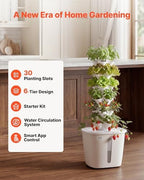 VEVOR Hydroponic Tower, 30 Pods 6 Tiers Hydroponics Growing System Kit with App Control, Vertical Home Garden with 20L Water Tank & Pump, Planter Germination Kit for Indoor Herbs, Fruits, Vegetables - Image 2