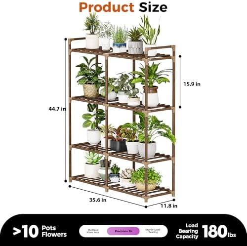 Bamworld Plant Stand with Grow Lights for Indoor Plants Wood Plant Shelf 4 Tier Large Flower Stand for Mutiple Plant Holder Rack for Patio Living Room BalconyDecor Purple Light - Image 6