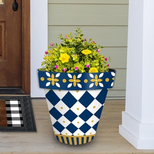 Briarwood Lane Everyday Planter 14" x 15" x 15" Blue and Gold Large Planter - Image 2