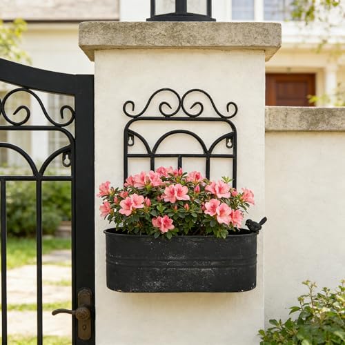 Rustic Metal Wall Planter Country Garden Wall Hanging Mount Vase Pocket Outdoor Vintage Hanging Pot Farmhouse Wall Decor for Plants Flowers (Black) - Image 3