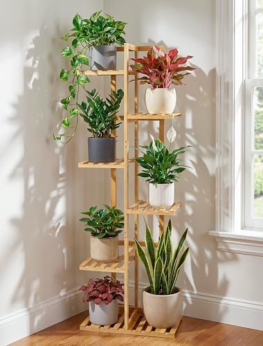 ROSSNY 48 Inch Tall Bamboo Plant Stand for Indoor, 6 Tier 7 Potted, Natural - Image 3