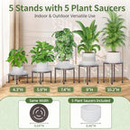 LASZOLA Small Plant Pot Stand Indoor Outdoor with Saucers Trays, 5Pcs Metal - Image 2