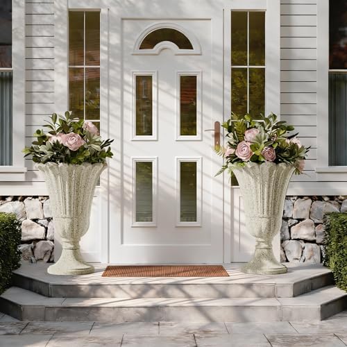 24" Tall Urn Planters for Outdoor Plants, Urns and Pedestal, Beige - Image 6