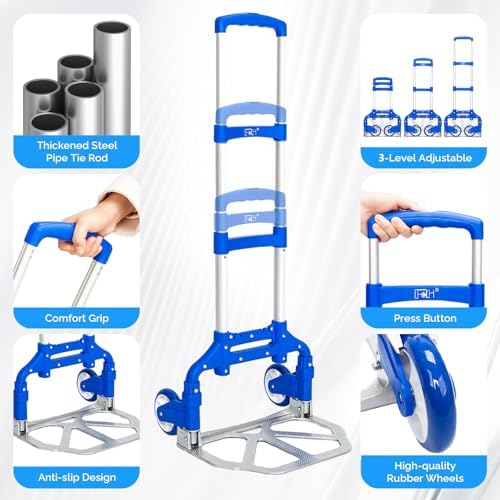 FCH Folding Hand Truck Aluminum Portable Folding Hand Cart 155lbs Capacity Hand Cart and Dolly Ideal for Home, Auto, Office,Travel Use,Blue - Image 7