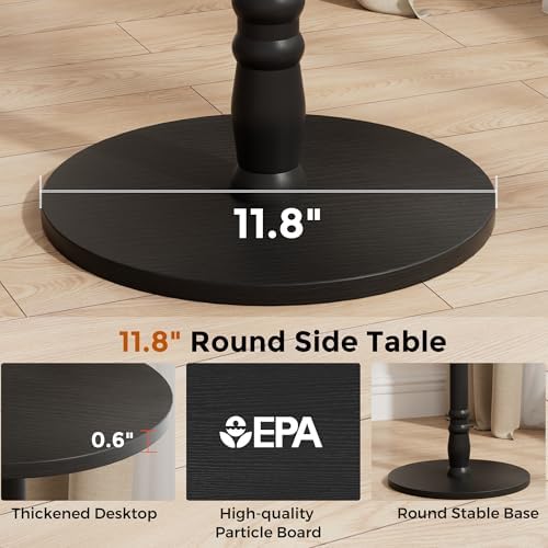 Homleke Round Side Table with Solid Wood Pillar, Small Drink Table - Image 7