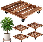 13.5 Inch Plant Caddy with Wheels, 4 Pack Rolling Plant Stand Rollers with Casters Wooden Plant Dolly with Wheels Heavy Duty Rolling Planter Base for Indoor & Outdoor Plants Square Wood Flower Stand by PartyZealot