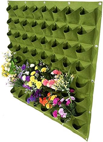 64 Pockets Wall Hanging Plant Bag, Vertical Outdoor Garden Plant Grow Bag Felt Plants Flower Pocket Wall Hanging Planter Plant Grow Container (Green) - Image 3