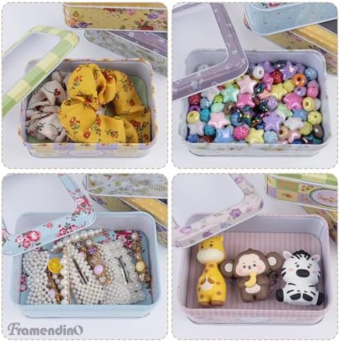 Framendino, 6 Pack Metal Rectangular Tin Boxes Containers Floral Tinplate Organizer With Clear Window for Jewelry Storage Case - Image 5