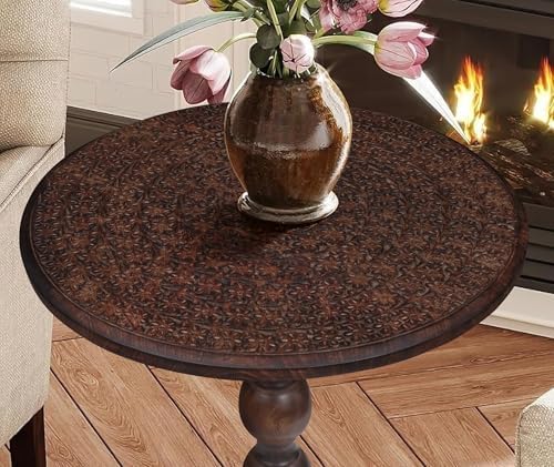 Side Tables Round – Small Drink Table for Small Spaces, Modern Accent Nightstand with Hand-Carved Top & Solid Wood Tables for Living Room, Bedroom, Office – Scorch Burnt Finish_18x22 Scorch Burnt - Image 5