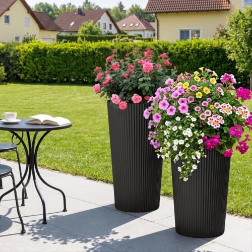 24" Tall Planters for Outdoor Plants with Insert, Set of 2 Black - Image 6
