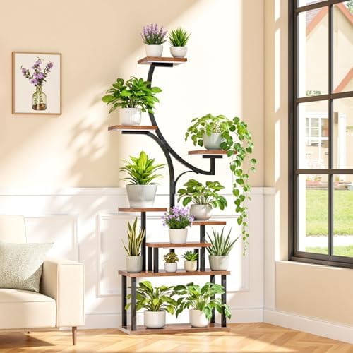 softeen Plant Stand Indoor with 4 Grow Lights & 3 Colors, 8 Tiered Corner Plant Shelf, 63" Tall Plant Stands for Indoor Plants Multiple, Metal Flower Display Shelves Holder for Home(Dark) - Image 2