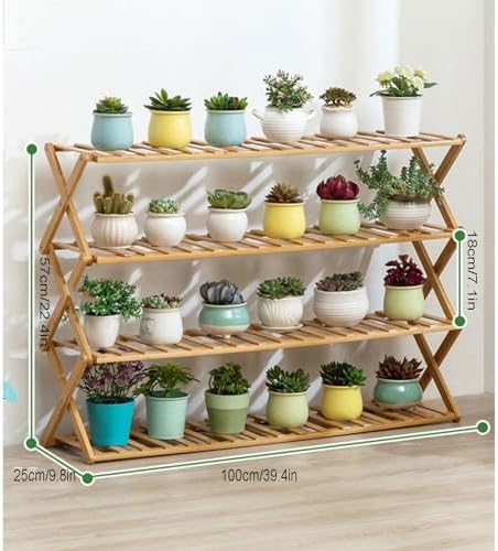 Plant Stand, Bamboo Flower Pot Display Rack Modern Flower Shelf Living Room Floor-Standing Multi-Layer Foldable Indoor Balcony Succulents Ladder Shelf,B-100 * 25 * 57cm - Image 2