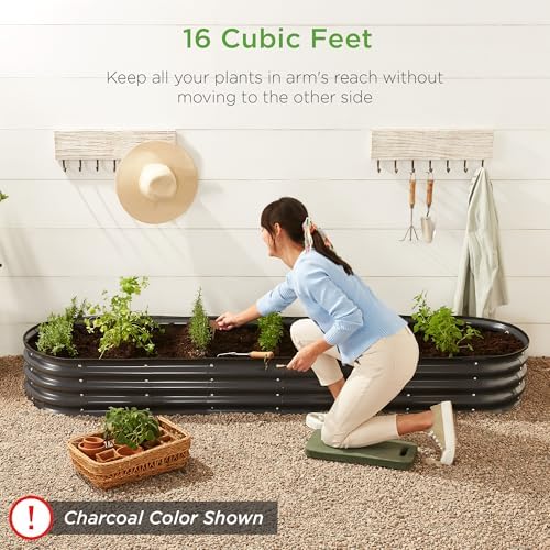 Best Choice Products 8x2x1ft Outdoor Metal Raised Garden Bed, Oval Deep Root Planter Box for Vegetables, Flowers, Herbs, and Succulents w/ 108 Gallon Capacity - Dark Green - Image 6
