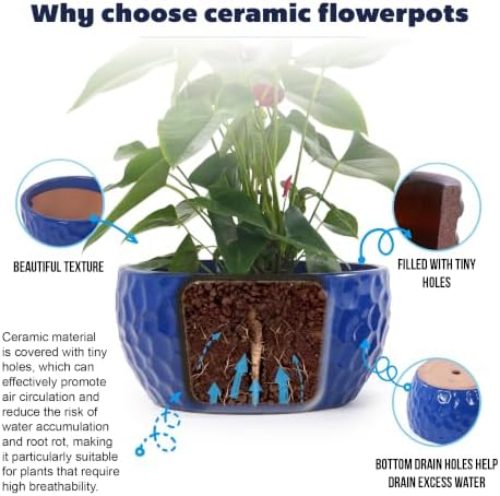 15" Handmade Ceramic Planters, Set of 3, 15/12/10 Inch, Antique Blue - Image 7
