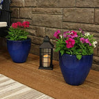 Sunnydaze 10 in Outdoor Glazed Ceramic Plant Pot - Imperial Blue - Set of 2 - Image 6