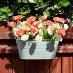 3 Pack Metal Railing Planters, 10.5" Oval Hanging Flower Pots with Detachable Hooks & Drainage Holes, Fits Rails up to 2.36", Galvanized Iron Fence Bucket for Balcony Garden Patio - Blue - Image 6