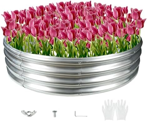 Durable Round Galvanized Steel Raised Garden Bed for Planting,Round Galvanized Steel Fire Ring/Fir Pit for Outdoor- 4×4×1FT,0.8MM Thick Black (47 ins Diameter x 12 ins high, Silver) by zbzbml